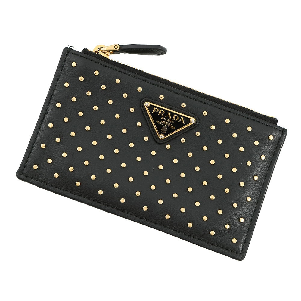Prada coin case Wallet studded fragment leather card wallet black